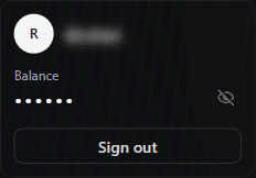 Layback X account panel showing name, handle and balance after signing in